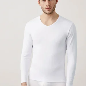 Maillot de corps blanc à manches longues et col en V